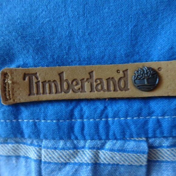 Timberland single stitch men's short sleeve shirt XL blue and cream, like new - Picture 4 of 11